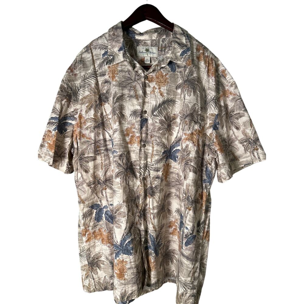 Island Shores Short Sleeve Hawaiian Button Down XXL Tropical Theme Tan Green